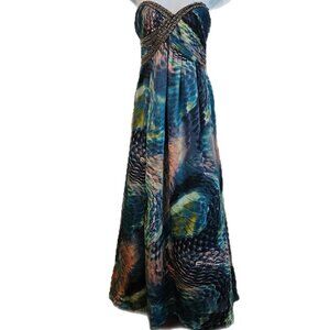 Little Mistress Maxi Dress Womens Size 10 Beaded Bodice Multicolor Strapless